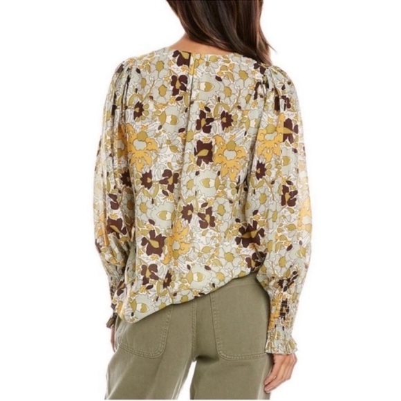 Rebecca Taylor Brown and Yellow Floral With a Tie Neckline Blouse Bohemian City - Picture 2 of 8